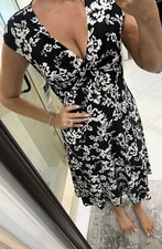 Chaps By Ralph Lauren Floral Black White New Nwt Surplice Dress-M