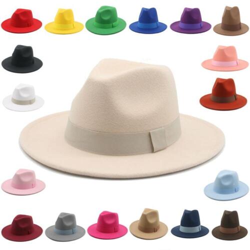 Fedora Panama Trilby Wide Brim Hat For Men Gentleman Cowboy Wool Blend Felt Cap