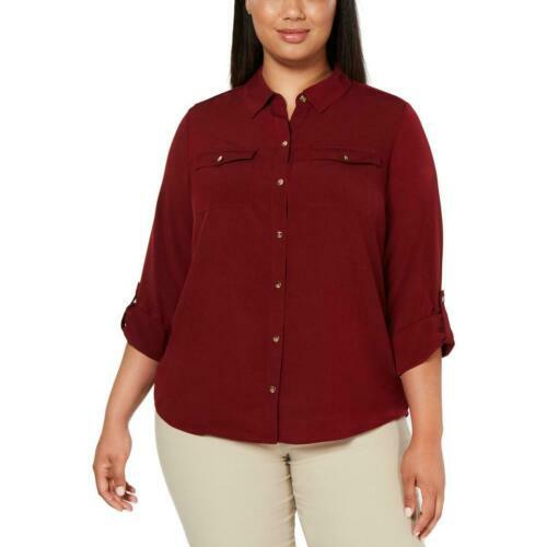 Charter Club Womens Red Button Front Collared Top Blouse Shirt Size M NWT B10D3 - Picture 1 of 6