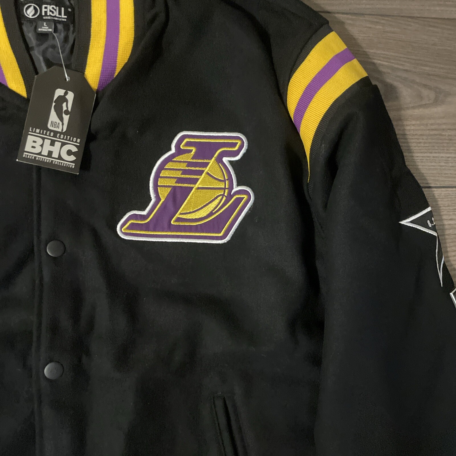 los Angeles Lakers Black FISLL Black History Collection Full Snap Jacket Size L
