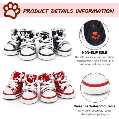 4pcs Pet Small Medium Dog Cat Boots Puppy Denim Sports Anti-slip Shoes Sneakers - Picture 3 of 13