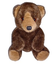 Vintage Dakin Teddy Bear Brown Fur 12" Sitting Plush 1990 Black Hard Nose