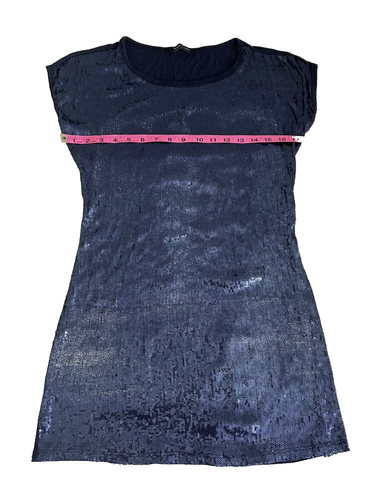 women T Shirt mini Dress short sleeve Sequin on front size S color blue - Picture 6 of 7
