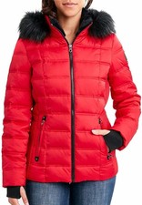 Womens Xl Nautica Removable Hoodie Collar Faux Fur Trim Quilted Puffer Jacket