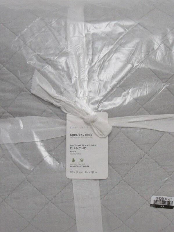 Pottery Barn Belgian Flax Linen Diamond Quilt, King/Cal.King Soft Gray NWT - Image 4 of 4
