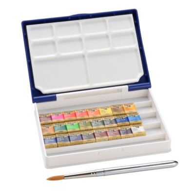 Holbein Künstlerpfanne Farbe PN697 Aquarell 24 Farben Set Palmenbox plus halbe Pfanne