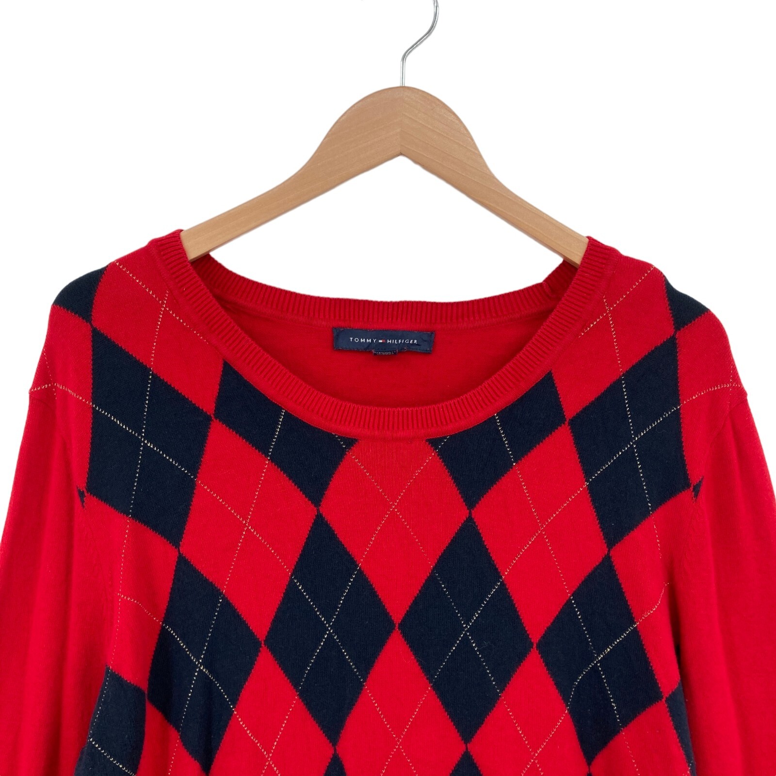 Tommy Hilfiger Sweater Womens XL Red Navy Knit Long Sleeve Round Neck Pullover thumbnail 9