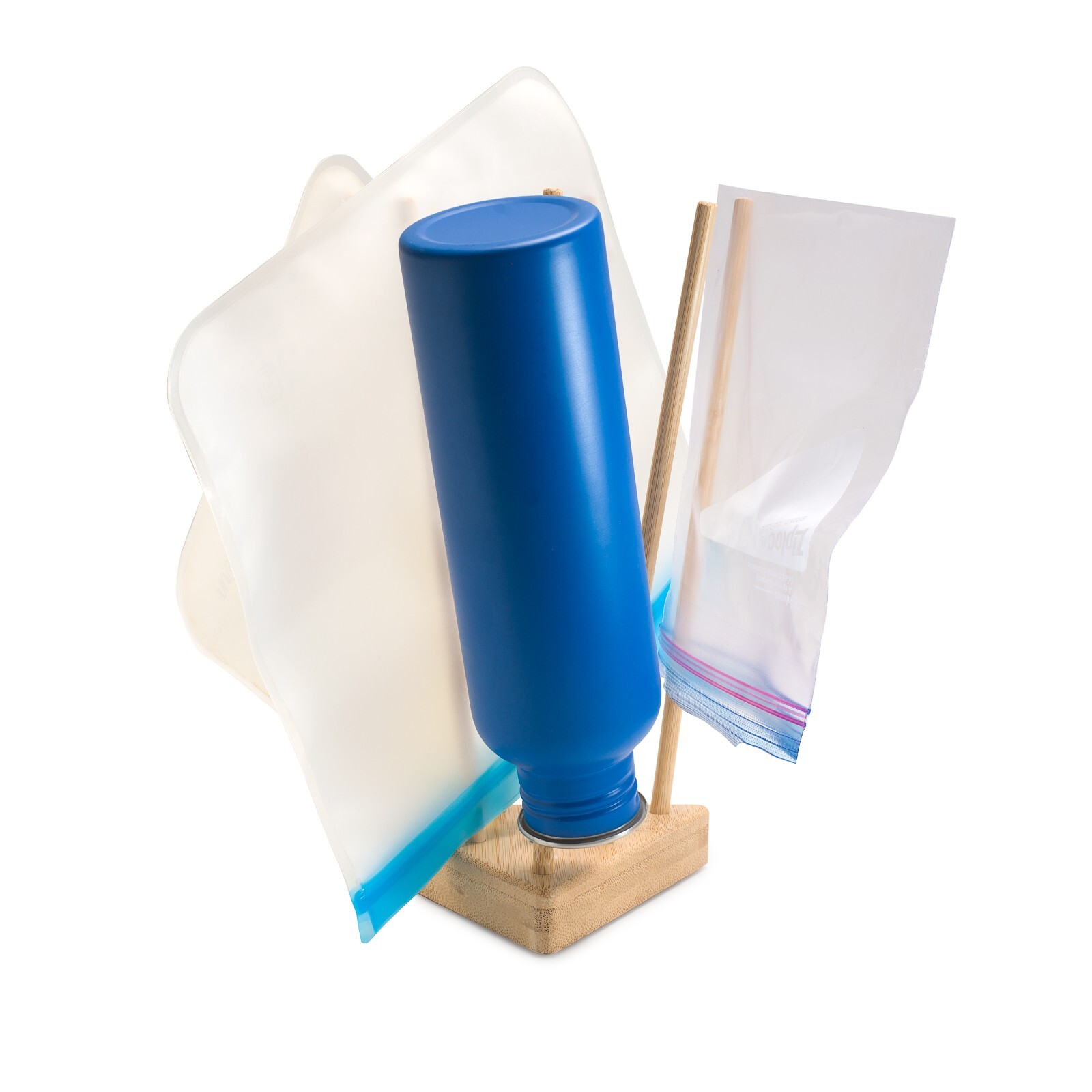 Wownd Up Goods Bamboo Drying Rack, Plastic Bags, Reusable Bags, Bottles