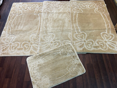 RÖMISCHE WASCHBARE SUPER DICKE SCHLEIFE DESIGN 4-TEILIGES SET BEIGE/KEKS RUTSCHMATTEN-TEPPICHE