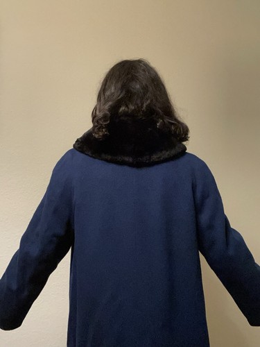 1950s 1960s Vintage Navy Blue Coat Faux Fur Collar - Picture 2 of 10