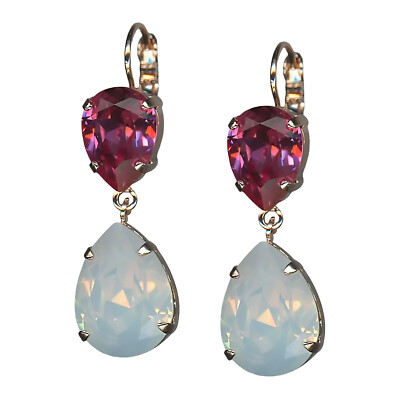Mariana Earrings Charming Rose & White Opal Austrian Crystals Memories of Mon...