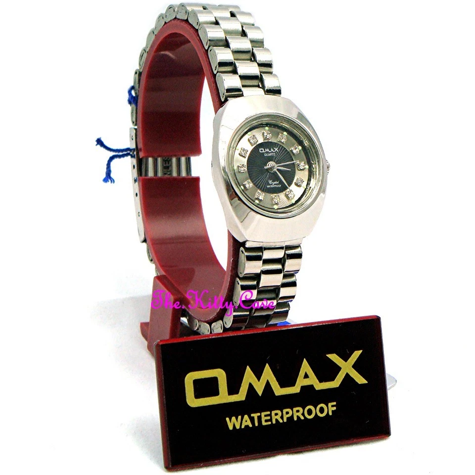 Classico Svizzero OMAX Seiko Movt Lusso Argento & Nero Cristallo Orologio WP3900 - Immagine 4 di 4