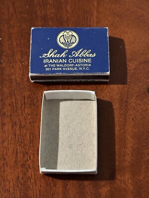 Vintage Matchbox Shah Abbas Iranian Cuisine Waldorf Astoria New York NYC * EMPTY