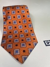 Hickey Freeman copper geometric silk tie made in USA fabric woven in Italy 58",4