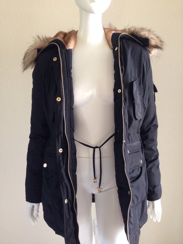 Parka Victoria's Secret Col Fausse Fourrure Noire - Taille S, Longue, Avec Capuche, Neuf Avec Défaut