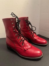Vintage Justin Red Leather Lace  Up Roper Boots   1980s/1990s Classic Western