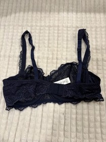 Aubade Paris Blue Sheer Floral Lace Underwired Unlined Balconette Bra 36D