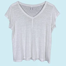 Sigrid Olsen 100% Linen T Shirt Women's XL White V Neck Short Sleeve Basic Tee