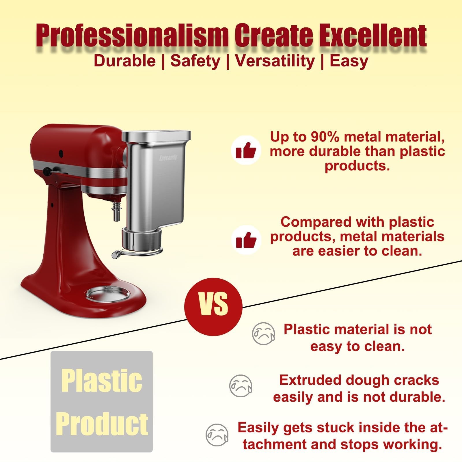 Metal Gourmet Pasta Press Attachment for KitchenAid Stand Mixer – Durable Pas...