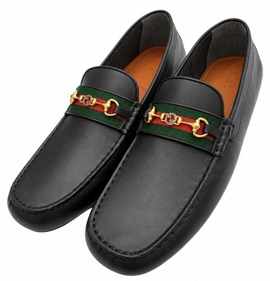 Gucci Herren Fahrer Halbschuh Schwarz Leder Ineinandergreifend GG Horsebit Größe 14UK/15US