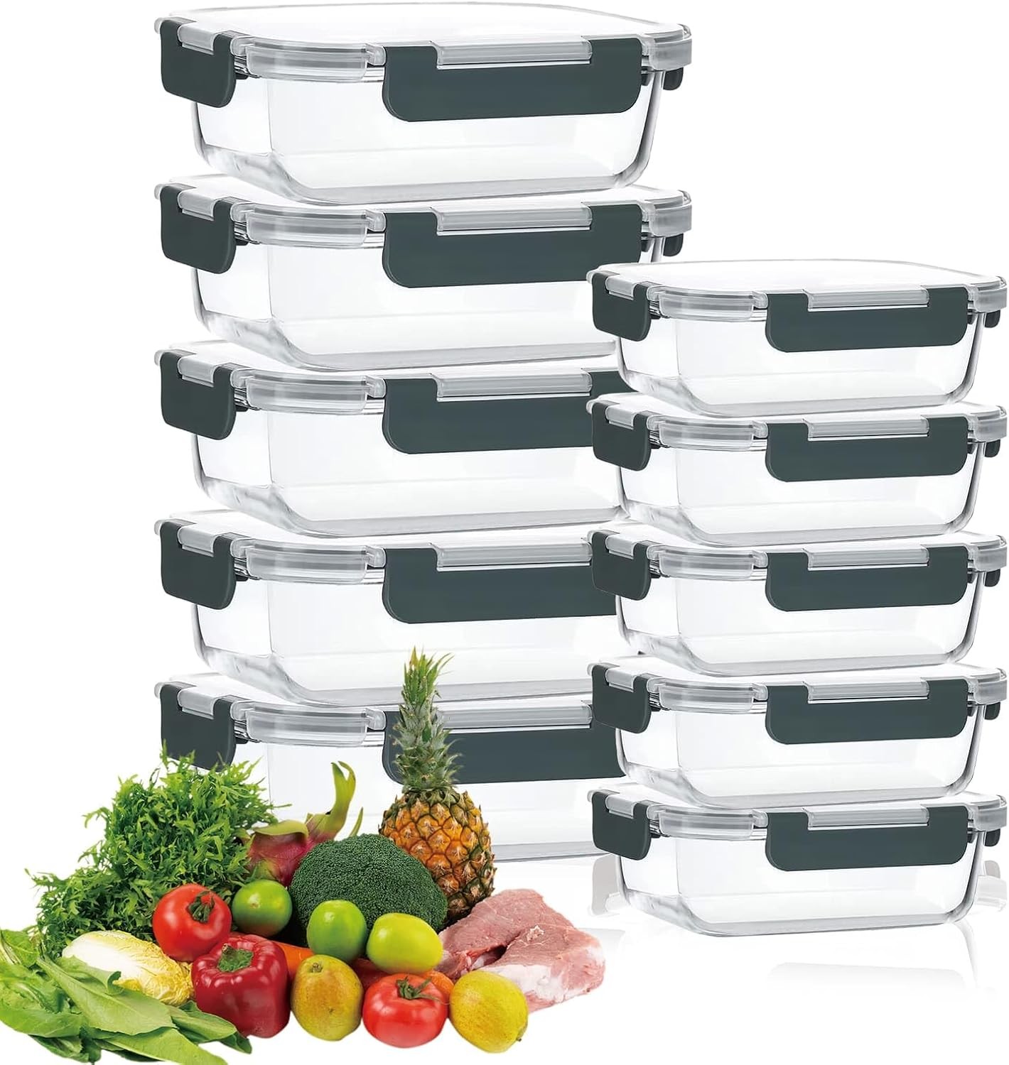 DYUEE Glass Meal Prep Containers 10-Pack Airtight Storage 1050ml & 370ml