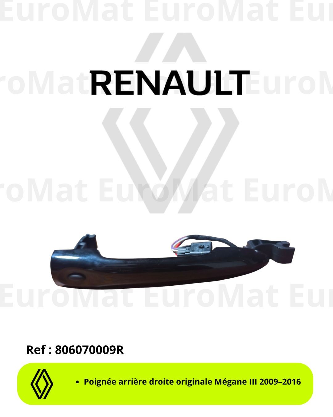 Poignée neuve arrière droite noir Renault Mégane III 2009-2016 ABS