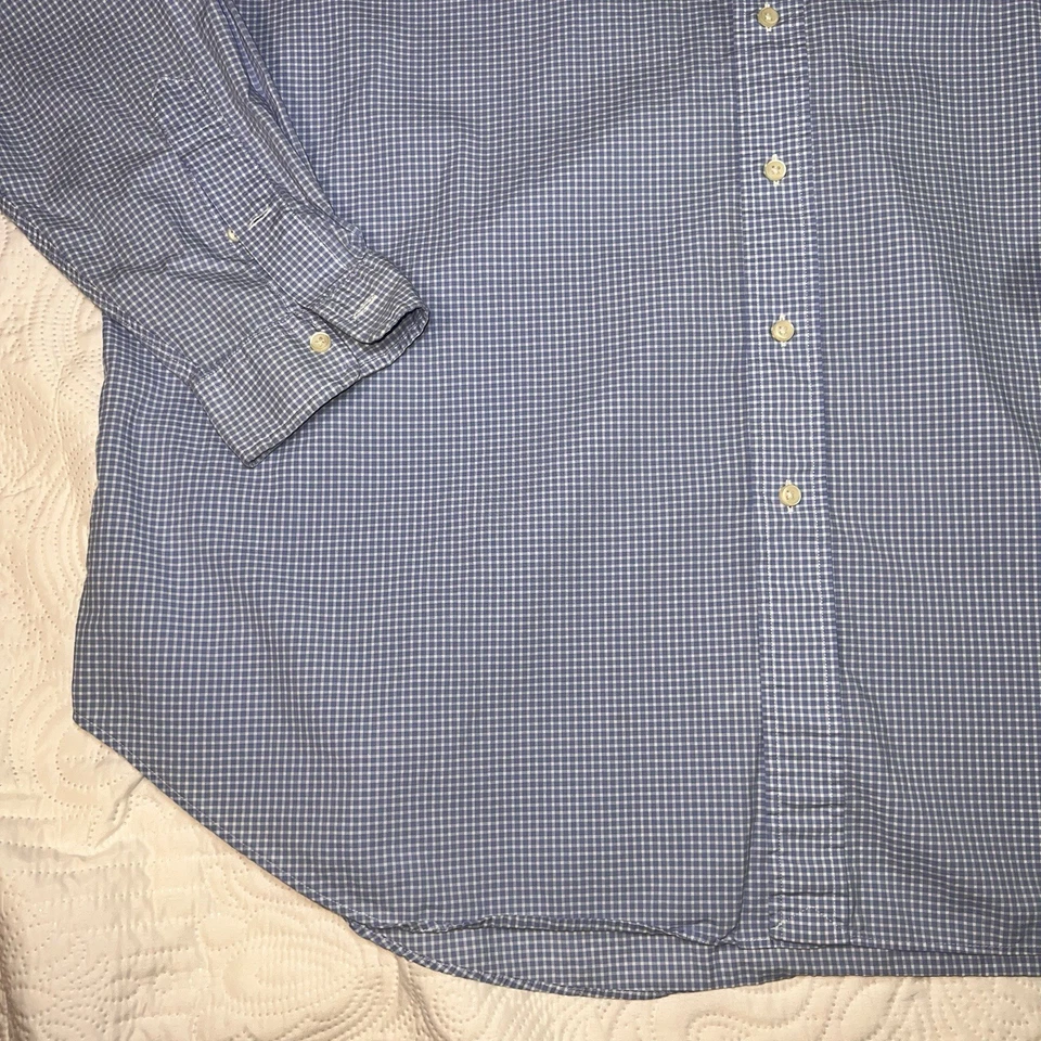 Ralph Lauren Shirt Men Size 2XLT TALL Blue Check Button Up Long Sleeve Pink Pony - Image 3 of 4
