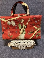 Modella Womens Handbag 11.5" x 8 Red Asian Motif Sequined Double Strap