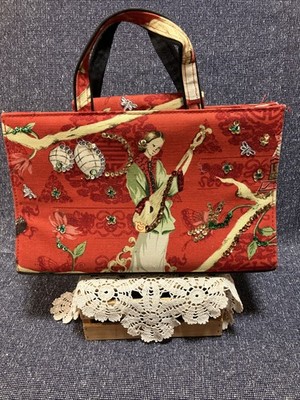 Modella Womens Handbag 11.5'' x 8 Red Asian Motif Sequined Double Strap