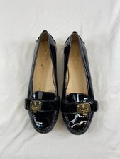 Womens Cole Haan Patent Leather Loafers Black Shoes Size 7 1/2B Gold Buckle