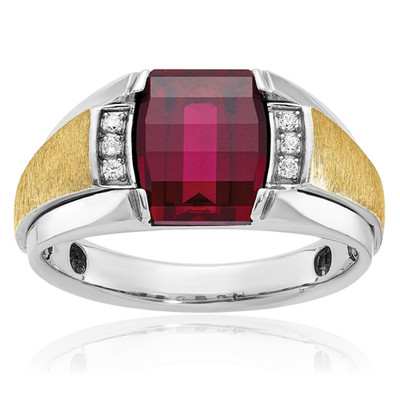 14K massiver bicolor Gold 0,06 ct Rubin Diamant Statement Mode Ring Smaragd