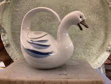 Vintage Takahashi Swan Tea Pot Mid Century Mod White Gloss Hand Decorated Teapot