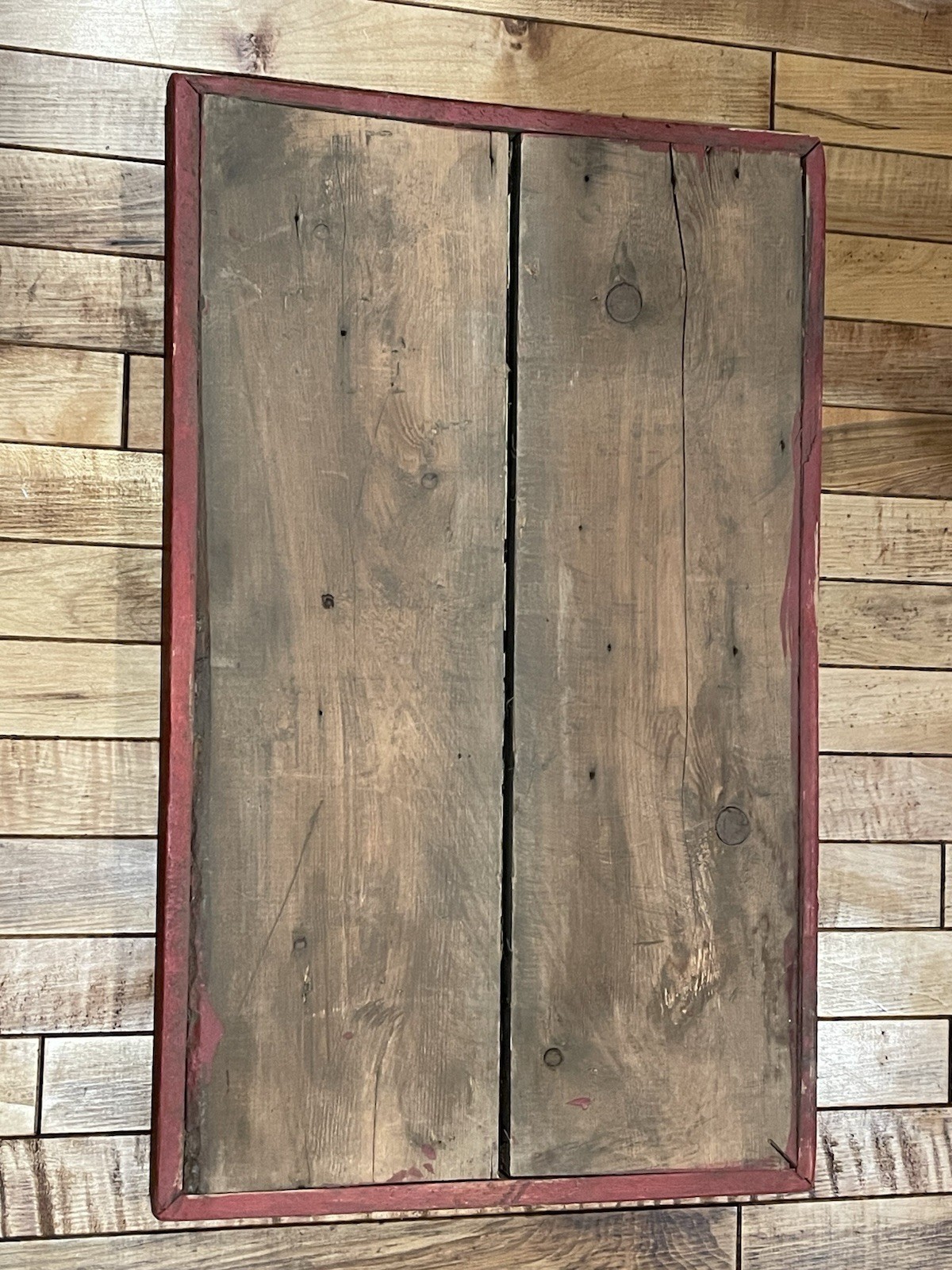 Primitive Early Wood Red/Black Checkerboard Game Board Hand Made Square Nails