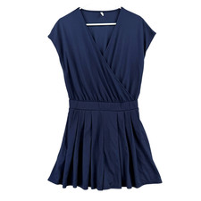 Halara Romper Womens Medium Blue V Neck Wrap Pleated Short Stretch NWT