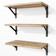 3 PCS Wood Wall Mounted Floating Shelves Rustic Brown Decor 16.5 Inch