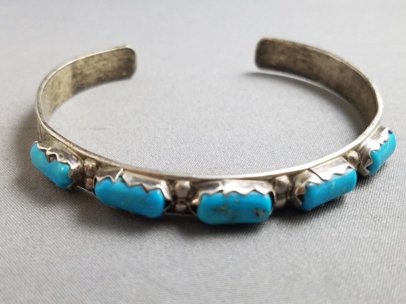 Vtg Zuni FABIAN CHEAMA Sterling Silver Turquoise Cuff Bracelet (S12)
