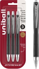 Retractable Ballpoint Pens Black Silver 1.0mm Bold Point Smooth Ink 3 Pack 0.3oz
