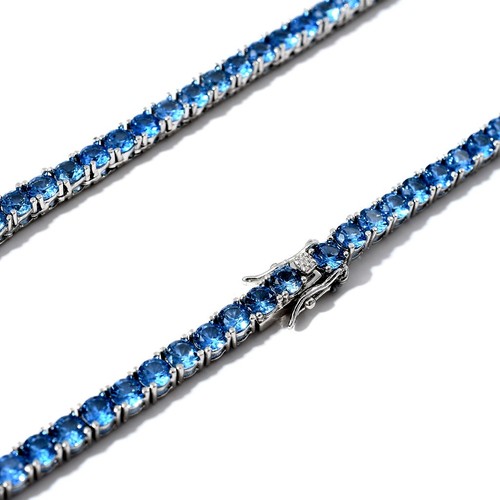 4 mm Tenniskette eisüberflutet blau CZ Hip Hop Männer Frauen Armband Halskette A9354 - Bild 7 von 8