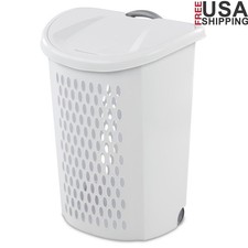 Ultra Wheeled Laundry Hamper W/ Retractable Handle Flip Top Lid Easy Transport
