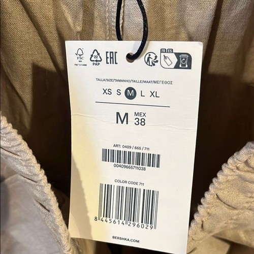 Bershka Linen Blend Cream Lounge Pants Elastic Drawstring Waistband - Picture 3 of 9