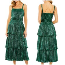 Mac Duggal NWT Ruffle Tiered Belt Detail Dress Emerald Green Size 16 Metallic
