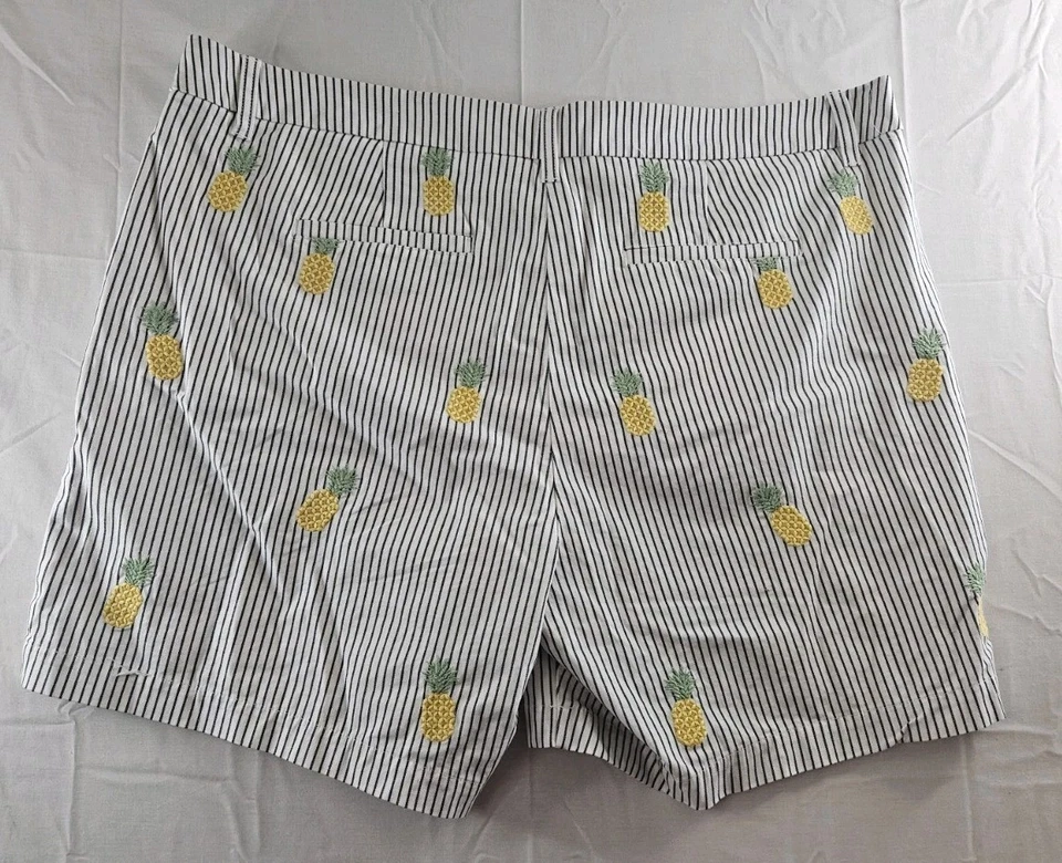 Pantalones Cortos Crown & Ivy Para Mujer Talla 18 Azul Blanco Rayas Piña Bordados NUEVO Foto 2 de 4