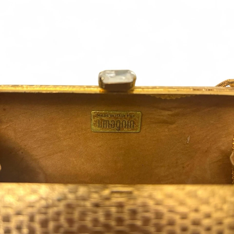 Bolso sin asas de diseñador vintage I. Magnin metálico dorado tejido tono diamante Foto 3 de 4