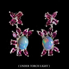 925 Sterling Silver Earrings Oval Fire Opal 9x7mm Rhodolite Gemstone Jewelry