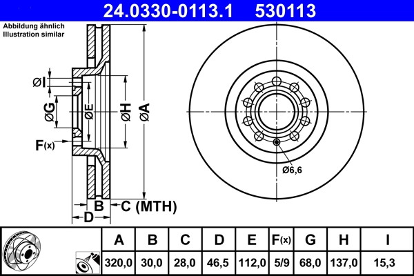 Disque de frein ATE rainuré haute performance pour châssis 8E0 et OE 8D0615301M