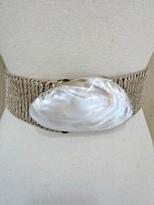 VTG Charmant of Beverly Hills Mother of Pearl Shell Buckle Natural Stretch Belt
