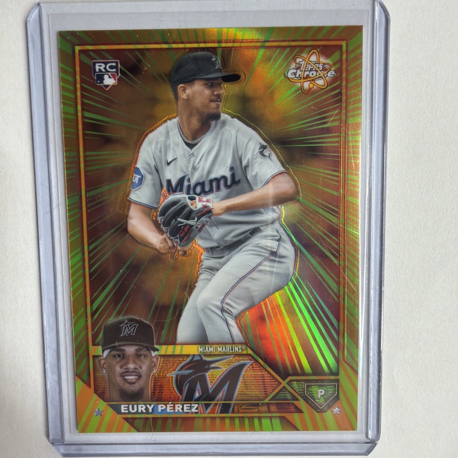 2023 Topps Chrome Update Eury Perez Radiating Rookies Miami Marlins RR-26
