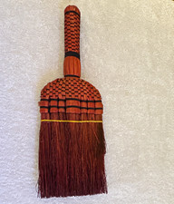 Handheld Straw Hand Broom with Woven Wood Handle, Brown/Black, 12 in