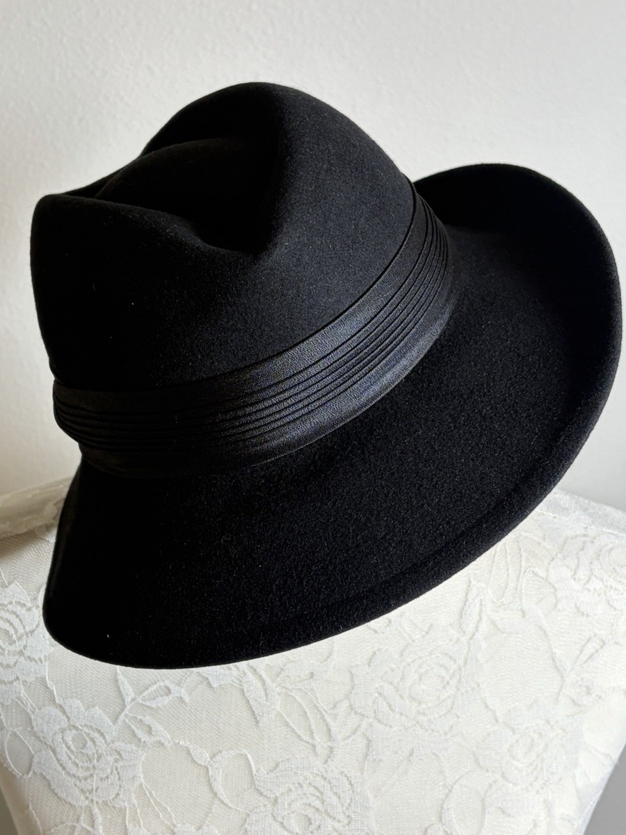 NWT Betmar Black Wool Felt Fedora~Womens Annie Hall Classic  display picture 3