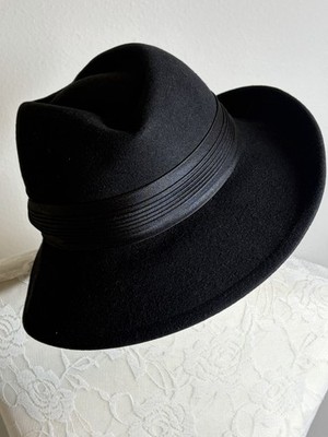 NWT Betmar Black Wool Felt Fedora~Womens Annie Hall Classic Vtg 70s Union Label